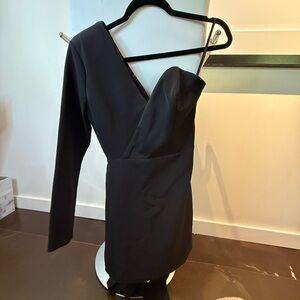 NBD Black One Shoulder Wrap Dress